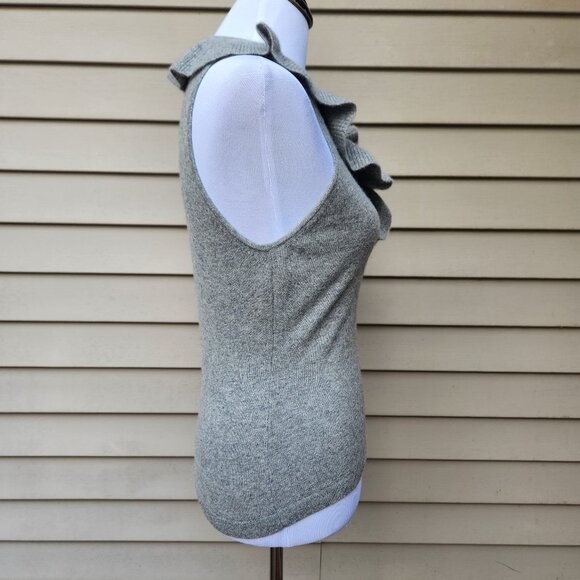 Ann Taylor Gray Cashmere Knit Blouse Scoop Ruffle Neck Sleeveless 145892 - Picture 9 of 11